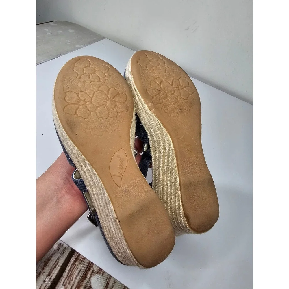 b.o.c. Born Concept Womens Navy Blue Canvas Espadrille Wedge Sandals Size 7 M